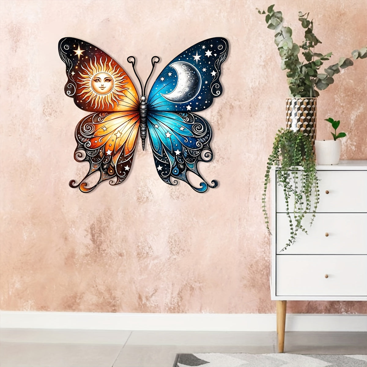 Butterfly Sun and Moon Metal Garden Sign