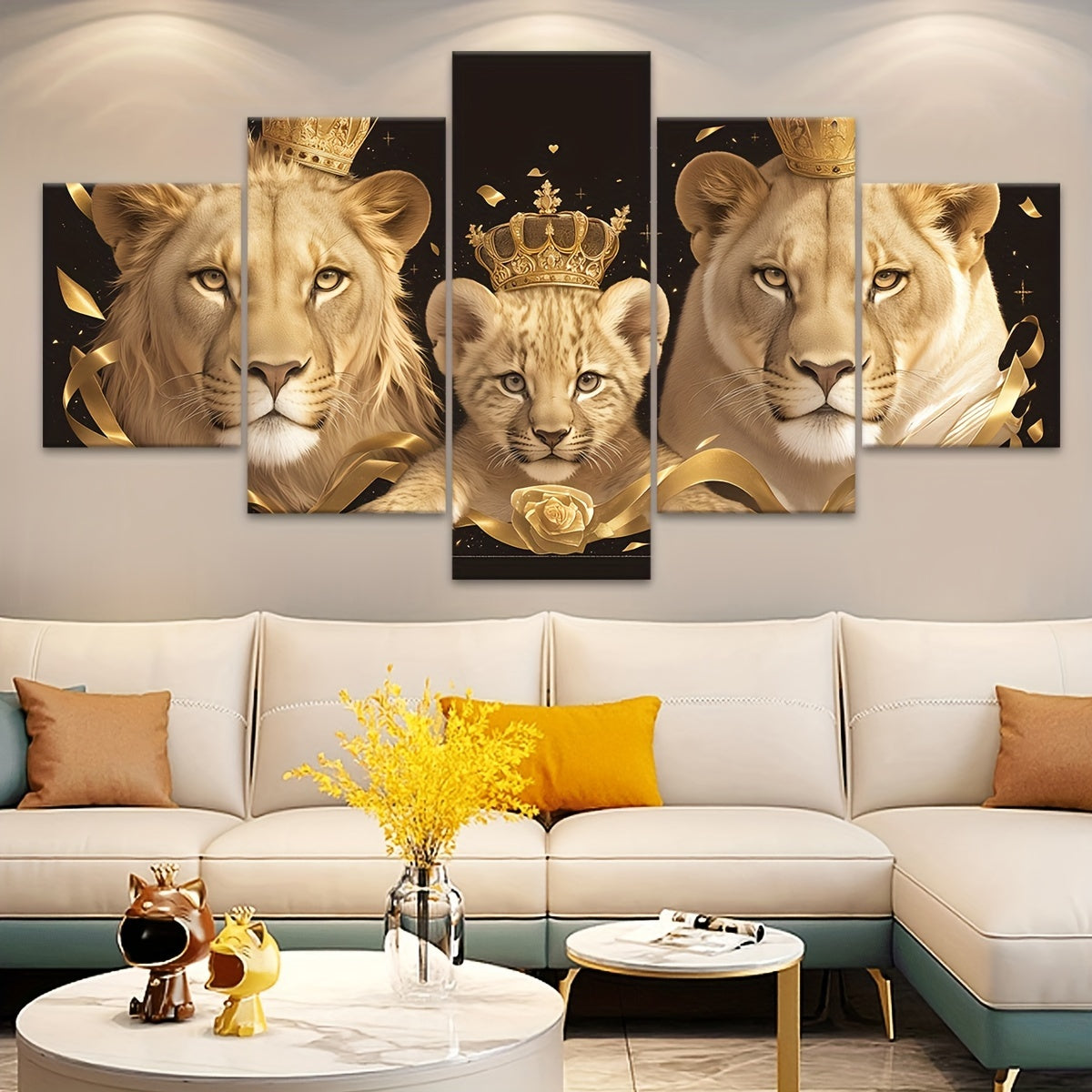 Art Deco Lion Family Canvas Wall Art Set - 5pcs
