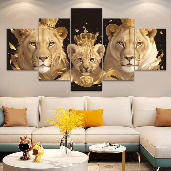 Art Deco Lion Family Canvas Wall Art Set - 5pcs