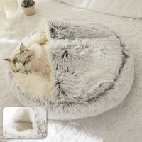 Luxurious Plush Hooded Donut Pet Bed for Cats & Small Dogs