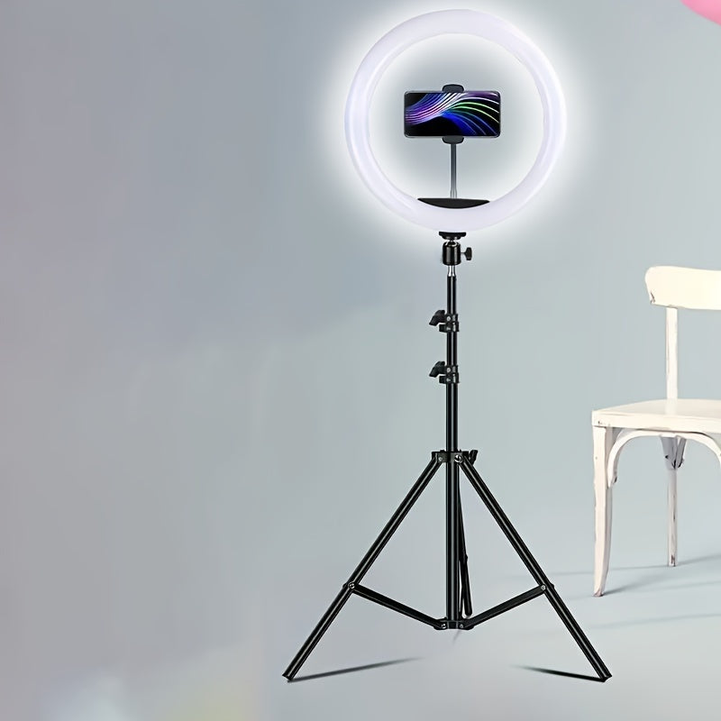 LED Selfie Ring Light with Tripod Stand & Flexible Phone Holder - USB Powered - 12-Inch