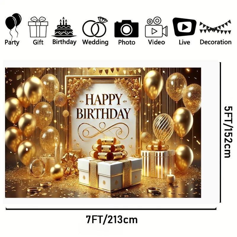 Luxurious Golden-Themed Happy Birthday Backdrop - 243.84x182 cm