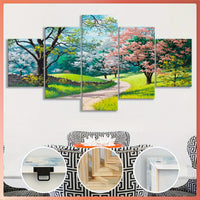 Frame Spring Tree Scenery Canvas Poster, Five Panel Scene Art