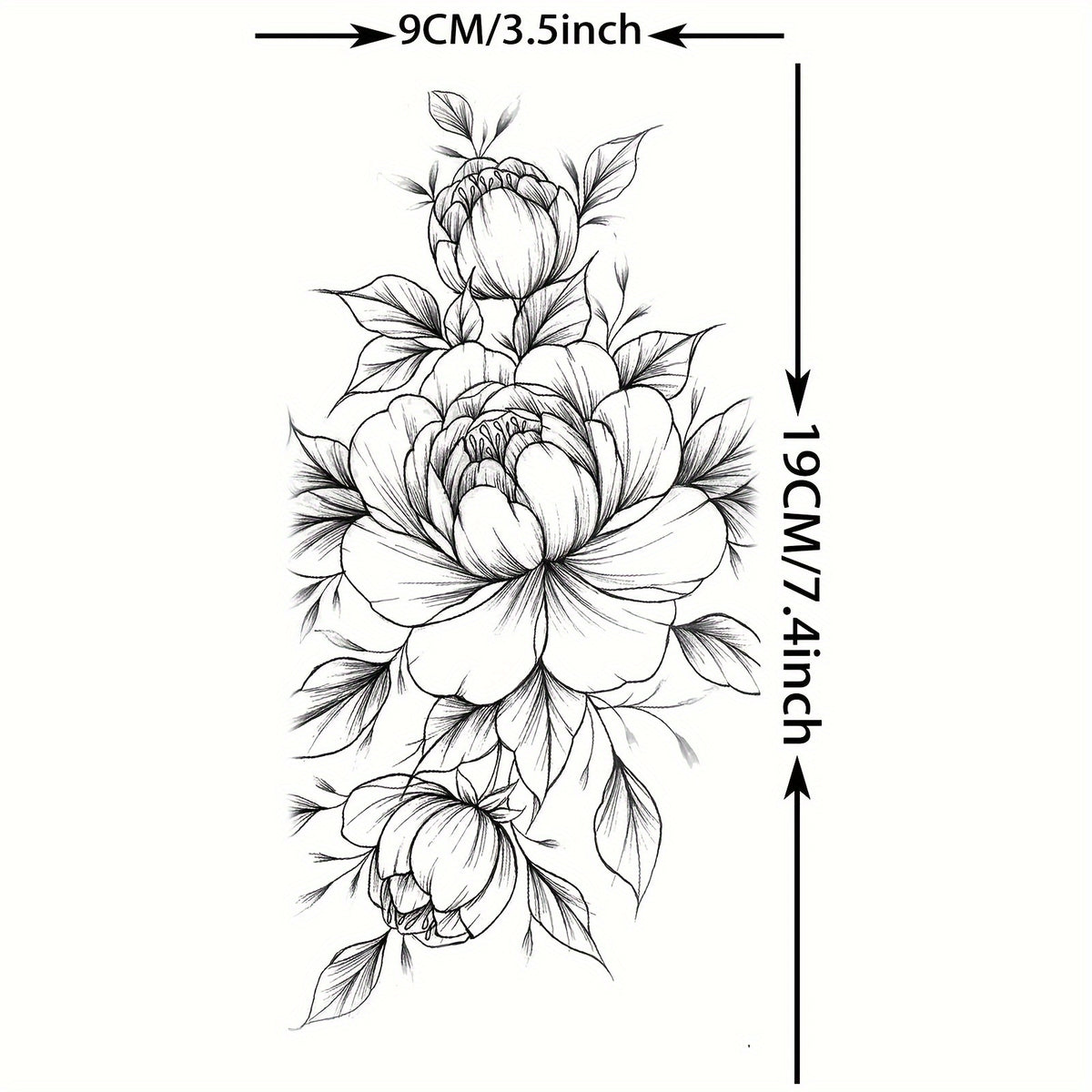 Large Peony Flower Temporary Tattoo Sticker