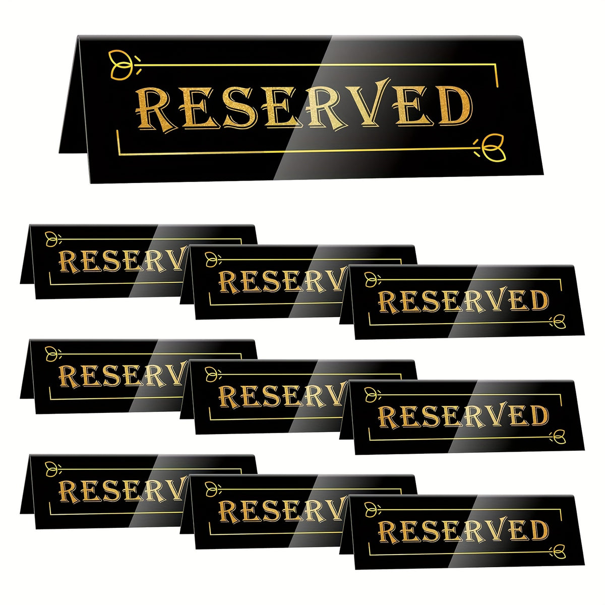 10pcs Elegant Golden Acrylic "Reserved" Table Signs - Waterproof, Double-Sided with Decorative Arrows, Perfect for Weddings, Parties, Restaurants & Meetings