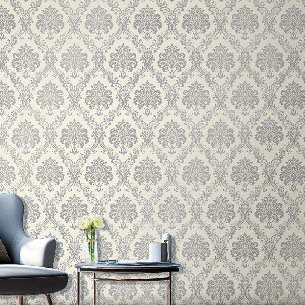 Easy Peel & Stick Silvery Damask Wallpaper