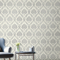 Easy Peel & Stick Silvery Damask Wallpaper