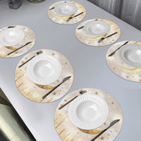 6pcs Elegant Ramadan Moon & Lighthouse Placemats - 38.1cm Circular, Durable Polyester Table Mats, Machine Washable & Non-Toxic, Ideal for Party, Kitchen & Restaurant Decor, Ramadan Decoration