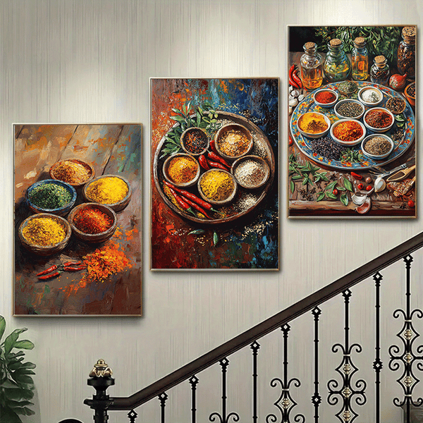 Canvas Painting--Unframed - Colorful Indian Spices Oil Painting Style - 3pcs/Set