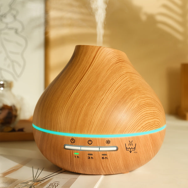 Large-Capacity Wood Grain Aromatherapy Diffuser with Essential Oil Compatibility, Timer, Auto Shut-Off, Soundwave technology Mist, USB Powered - Ideal for Spaces Over 45m²