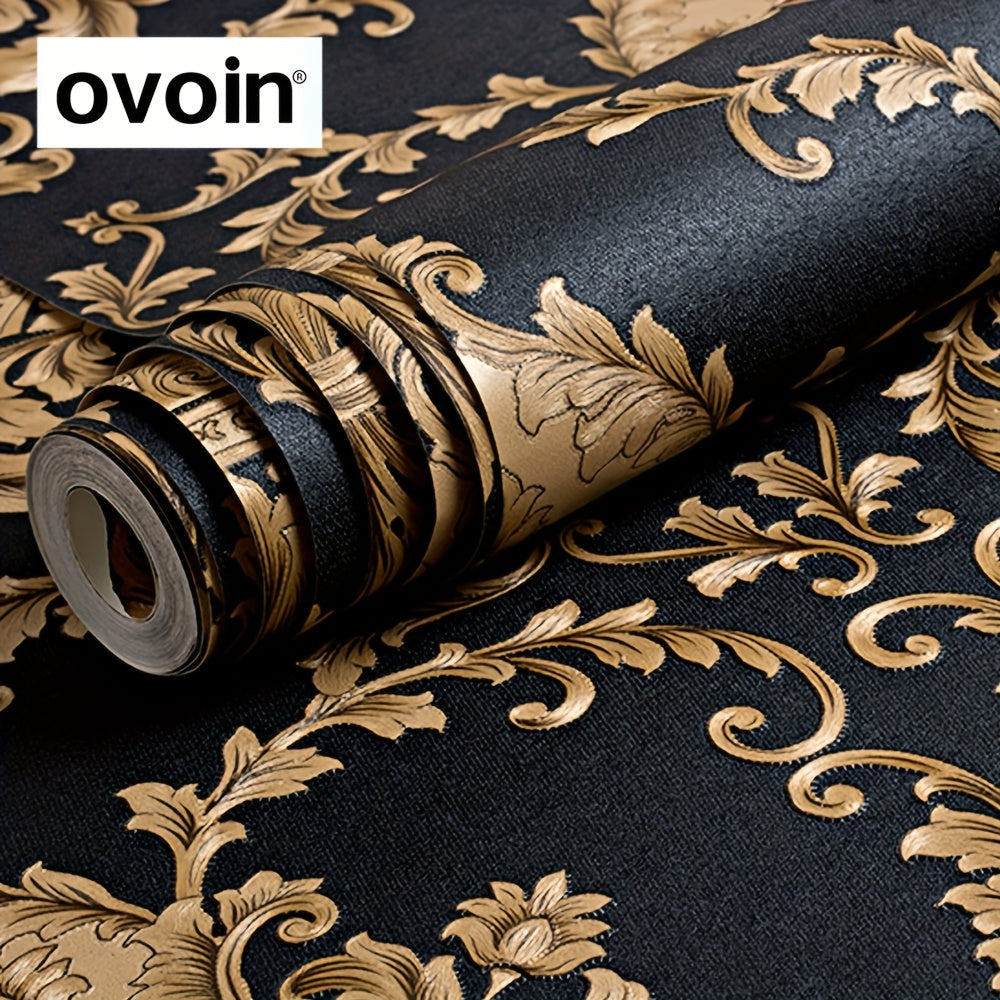 Luxury Black & Golden 3D Damask Embossed Wallpaper