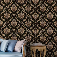 Luxurious Black and Golden European Floral Vinyl Wallpaper