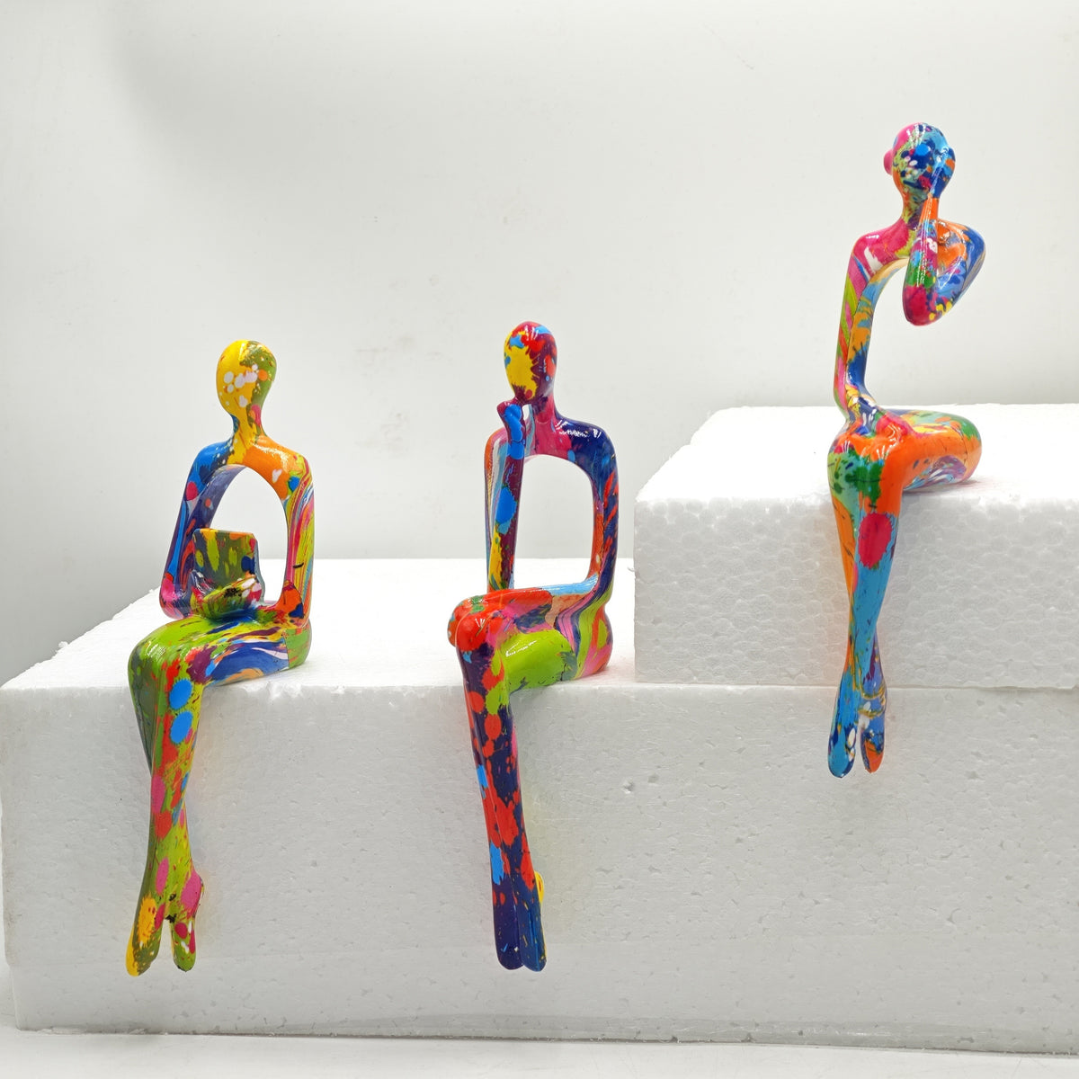 Modern Resin Abstract Figures Set, Multi-Pose Sitting Design - 3pcs