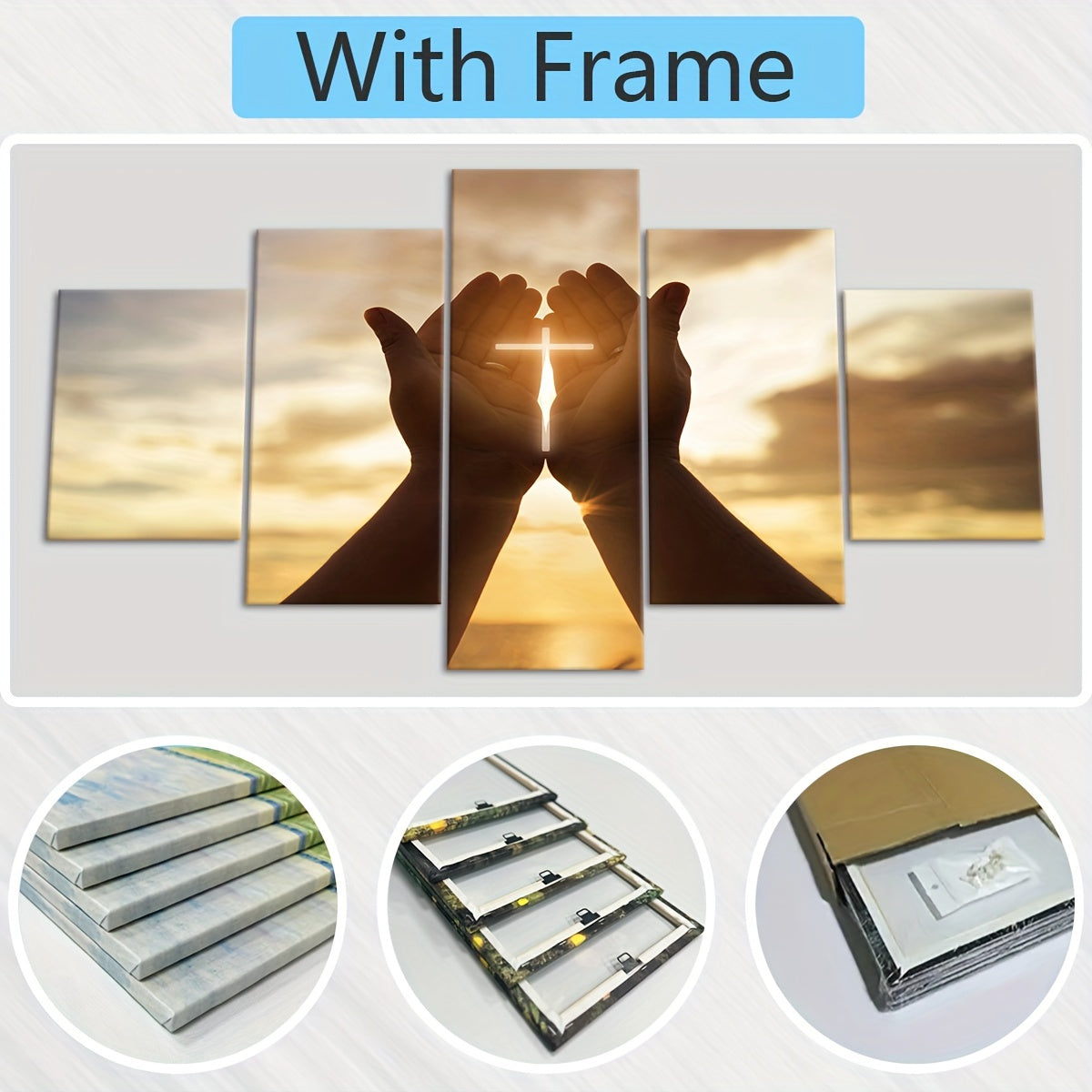 Wooden Framed Canvas Poster - Prayer Hand Canvas - 5pcs