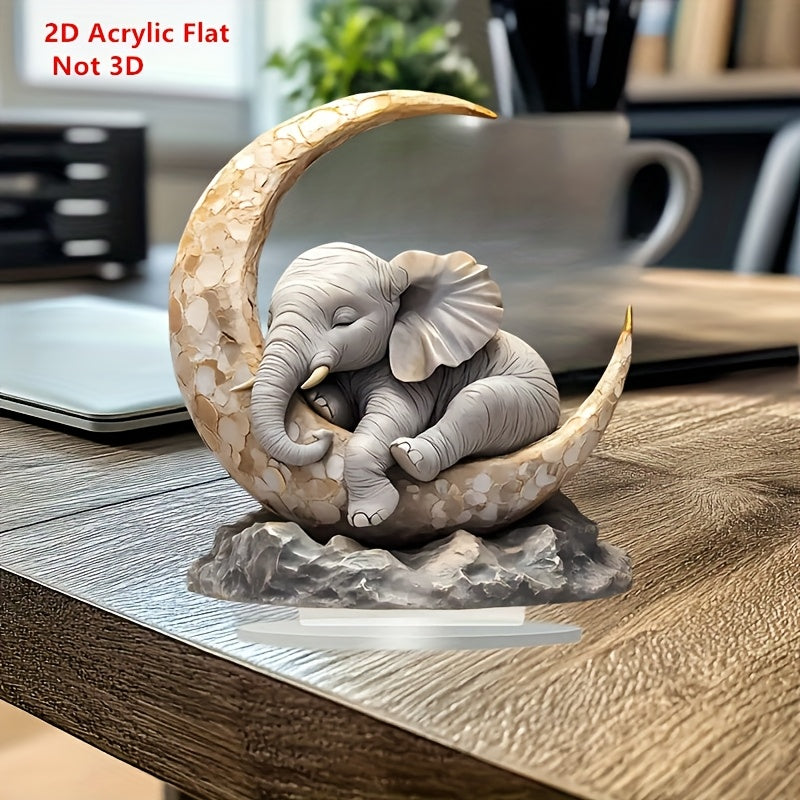 Crescent Moon Elephant Desk Decor - 18 x 20 cm