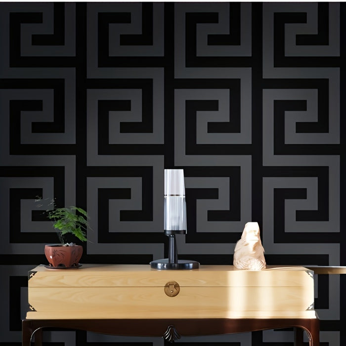 Minimalism Style Black Gray Geometric Line Pattern PVC Wallpaper