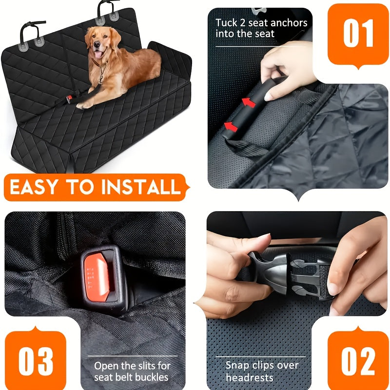 PawPals Waterproof Dog Car Seat Cover, Non-Slip Fabric Protector with Seat Belt Buckle Cutouts