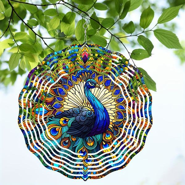 Peacock Wind Spinner - 25.4cm Large Metal 3D Kinetic Hanging Decor
