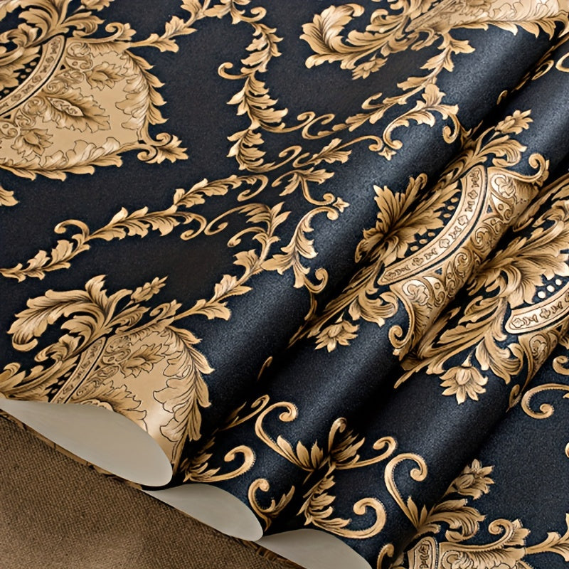 Luxury Black & Golden 3D Damask Embossed Wallpaper