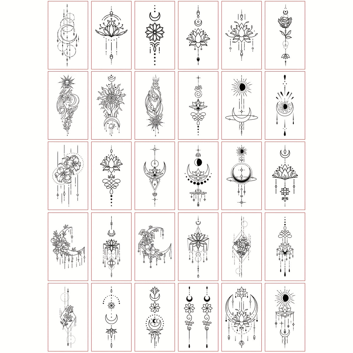 Hand Moon Flower Hannah Pattern Temporary Tattoo Stickers - 30pcs