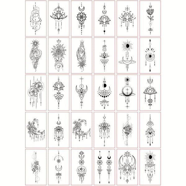 Hand Moon Flower Hannah Pattern Temporary Tattoo Stickers - 30pcs