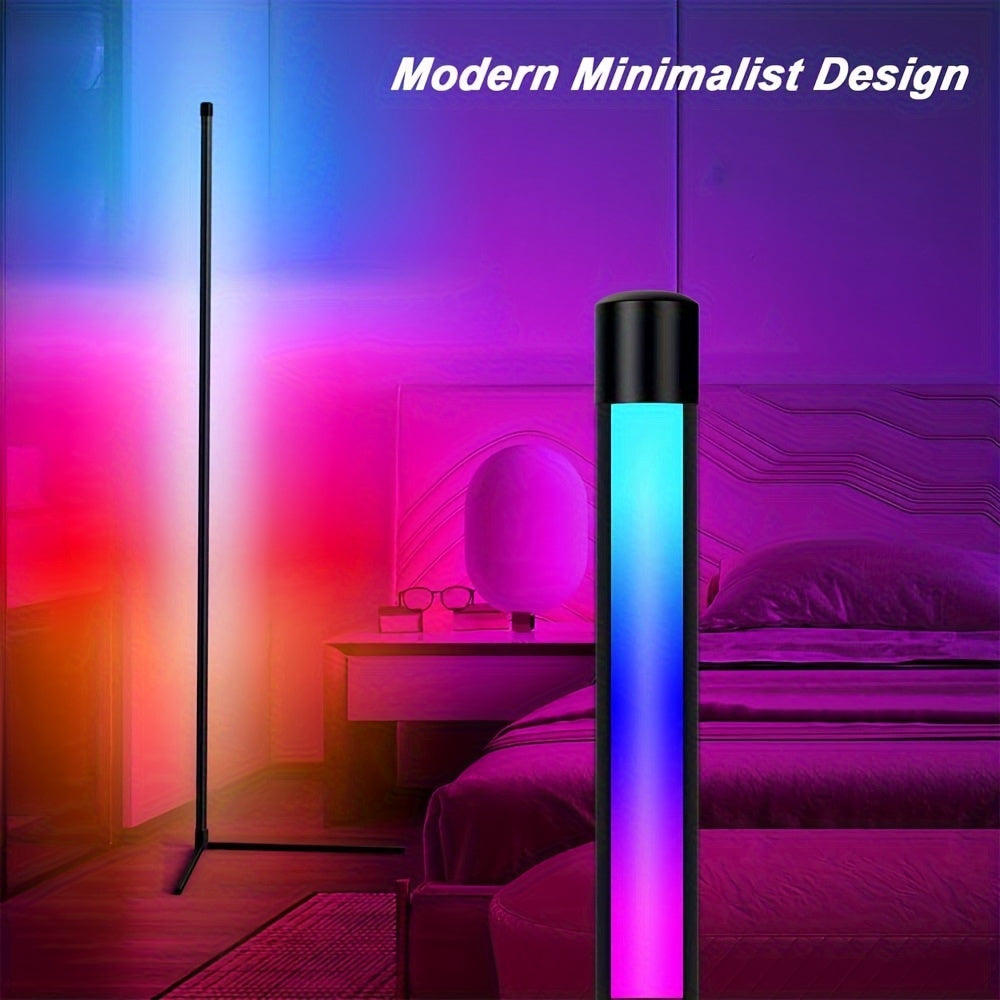 RGB LED Corner Floor Lamp with Remote, USB Powered - Adjustable Height