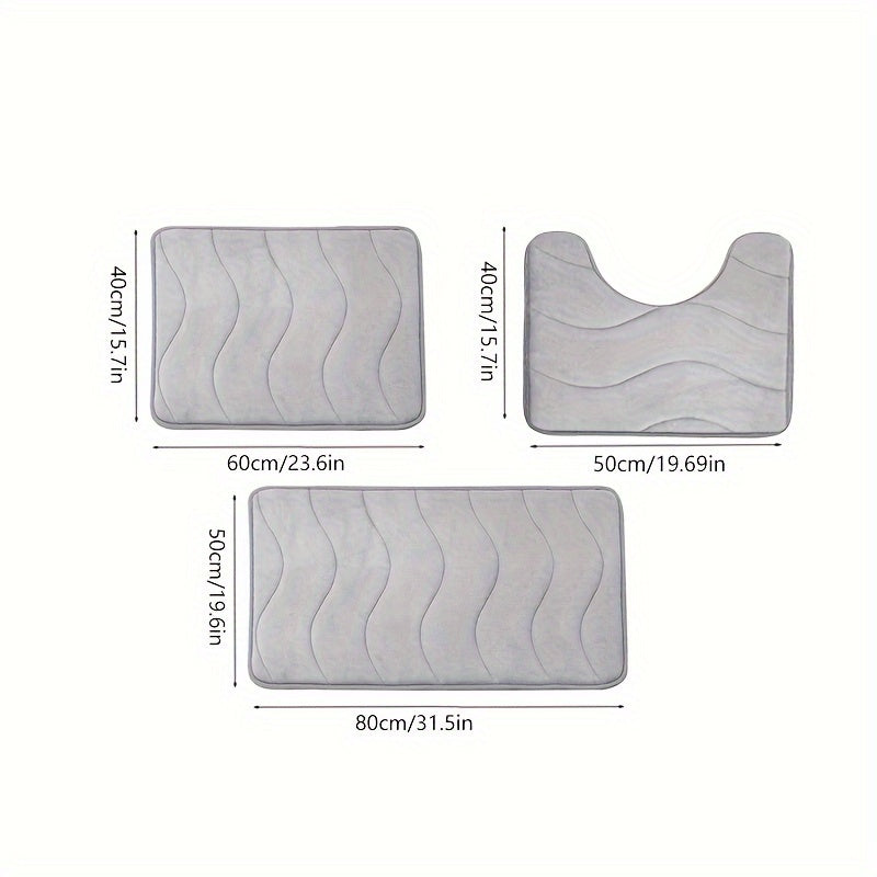 25D Sponge Density 3pcs/Highly Absorbent Embossed Textured Bath Mat. Non-slip Floor Mat, Super Soft and Comfortable Luxury Bath Rug, for Bathtub, Shower, Bathroom Accessories, Bathroom Decoration, Home Decor Floor Mat