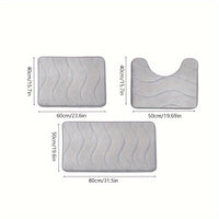 25D Sponge Density 3pcs/Highly Absorbent Embossed Textured Bath Mat. Non-slip Floor Mat, Super Soft and Comfortable Luxury Bath Rug, for Bathtub, Shower, Bathroom Accessories, Bathroom Decoration, Home Decor Floor Mat