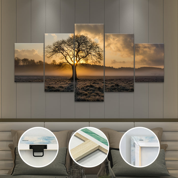 Sunrise Tree Scenery Canvas Wall Art Set - 5pcs