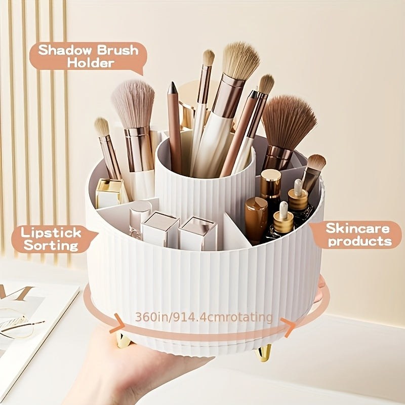 Luxury 360-Degree Rotating Makeup Organizer with 5 Compartments - Hypoallergenic, Durable Plastic Storage for Brushes, Lipsticks & More - Easy Install, Polished Finish