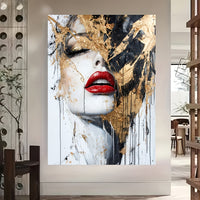 Large Modern Golden Abstract Portrait Canvas Wall Art