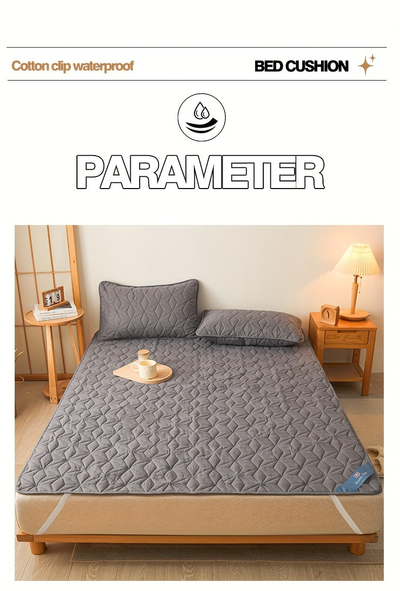 1pc Waterproof Mattress Pad Set, Dust & Stain Resistant, Soft Comfortable Bedding, Machine Washable, Polyester 100%, Polyurethane 100%, Woven, Active Printing, Ultrasonic Embossed, <3cm Thick, 80-85g Fabric Weight