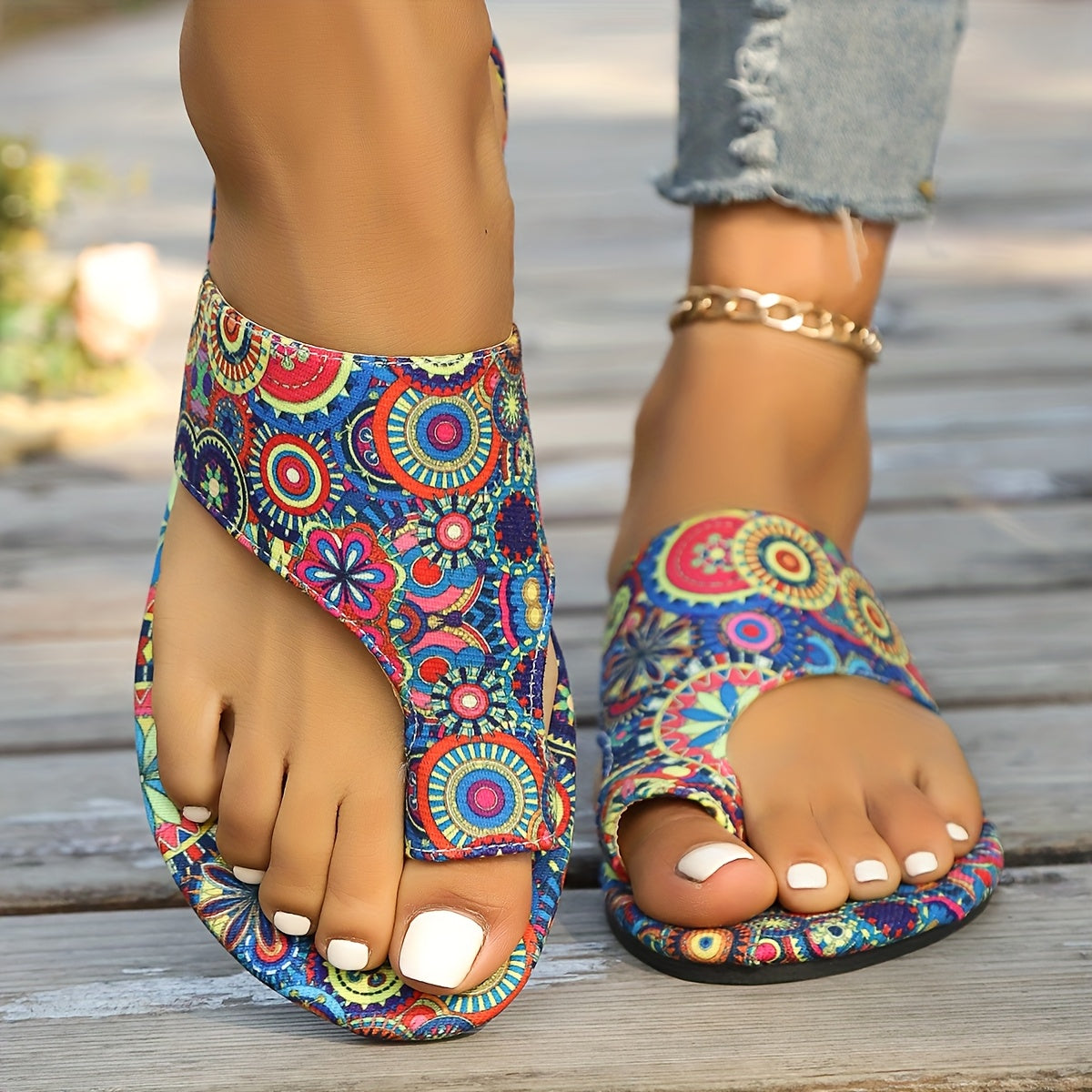 Bohemian Flower Pattern Slide Sandals