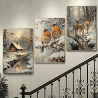 Winter Cabin & Wildlife Canvas Art Set, 39.88x59.94cm - 3pcs