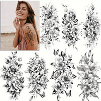 Realistic Floral Temporary Tattoos, Waterproof - 12-Pack