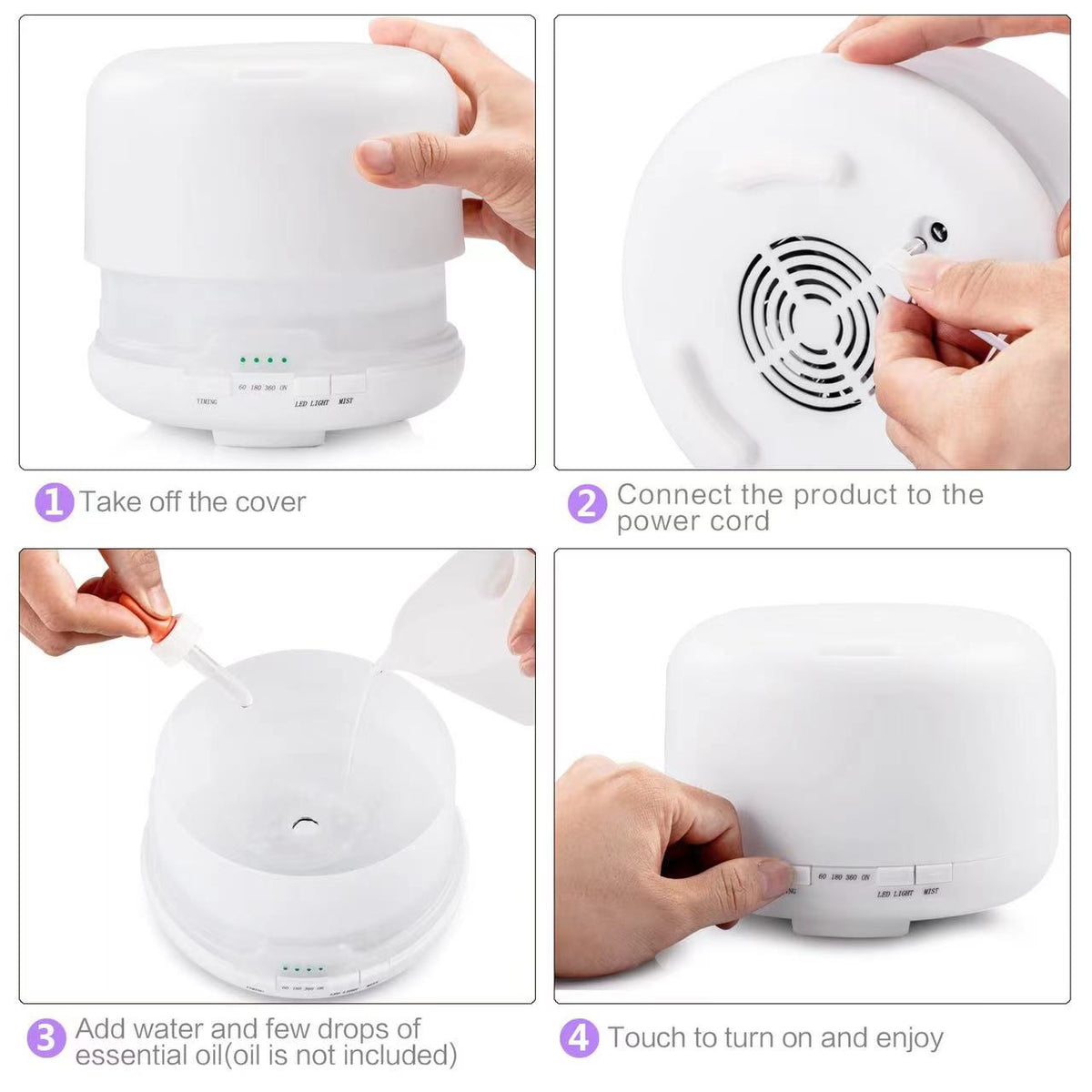 1pc 500ml/17.6oz Aromatherapy Humidifier with Remote Control and LED Light for Home - Enhance Your Mood and Health with Essential Oils