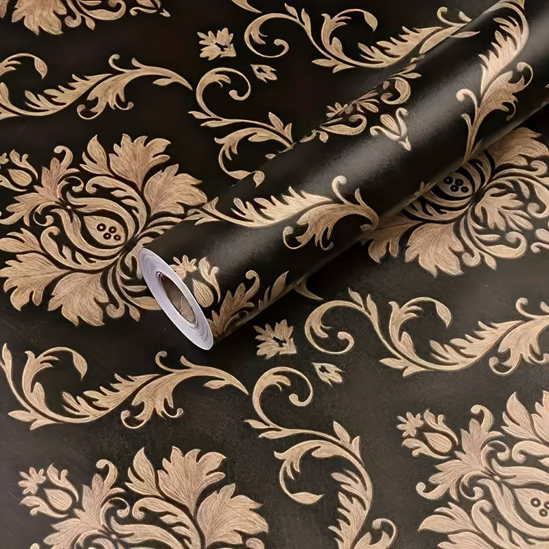 Luxurious Black and Golden European Floral Vinyl Wallpaper