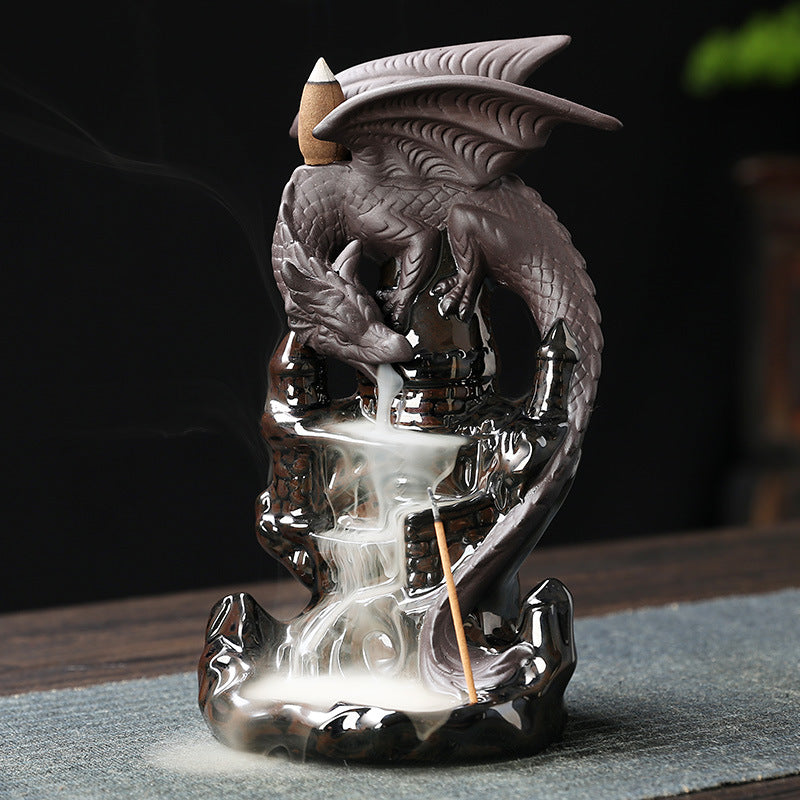 Western Winged Dragon Waterfall Ceramic Backflow Incense Burner