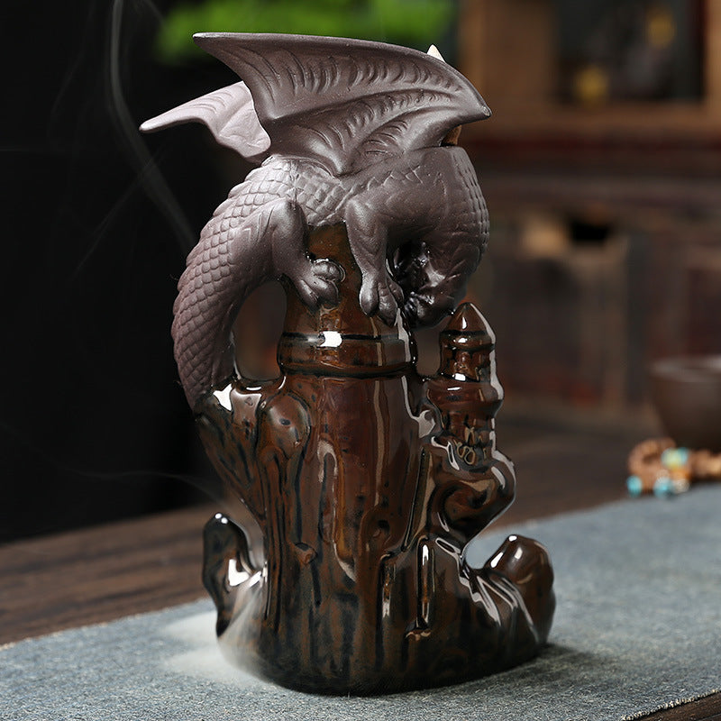 Western Winged Dragon Waterfall Ceramic Backflow Incense Burner