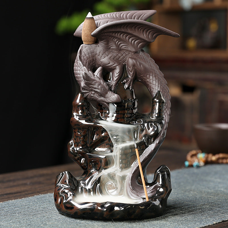 Western Winged Dragon Waterfall Ceramic Backflow Incense Burner