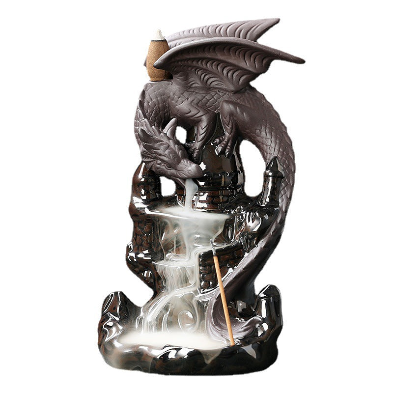 Western Winged Dragon Waterfall Ceramic Backflow Incense Burner