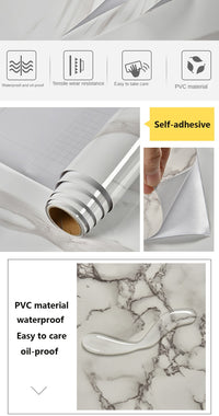 Self-Adhesive Wallpaper, Marble Pattern Vinyl Film Self-Adhesive Contact Paper