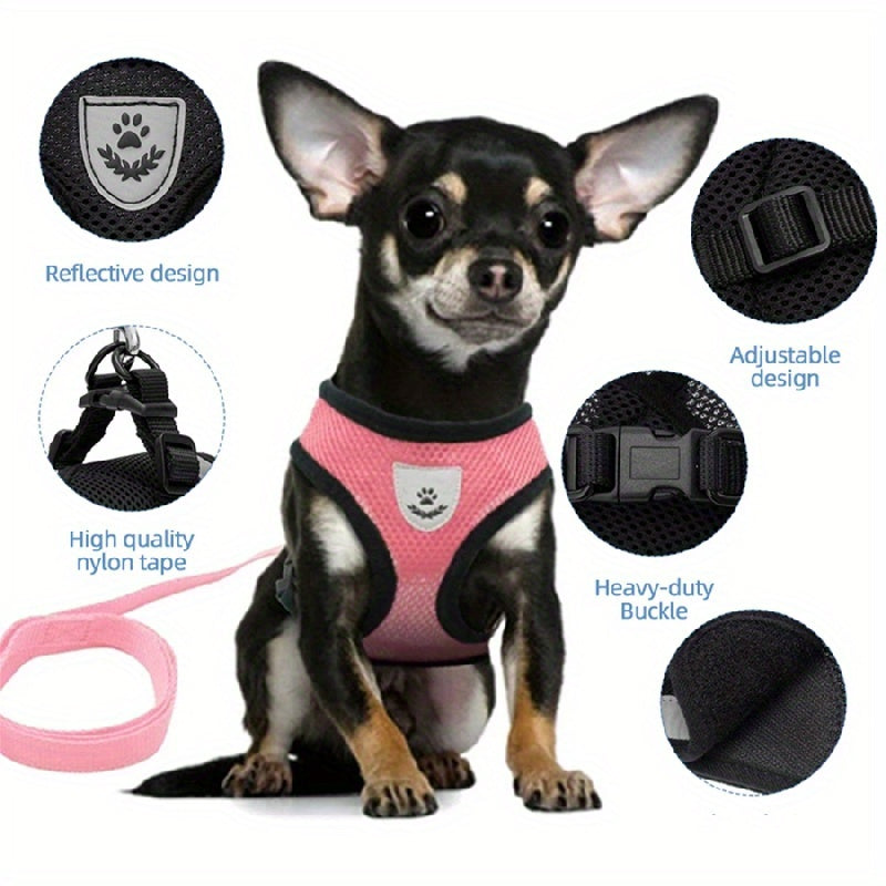 Dog Harnesses Leash, Mesh Cloth Pet Collars