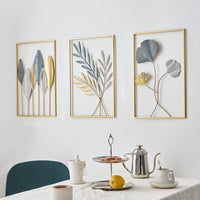 Colorful Leaf Metal Wall Art - Nordic Luxe Iron Plant Decor - 3pcs Set