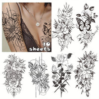 Realistic Flower Temporary Tattoos - Waterproof, Sweat-Proof- 10pcs