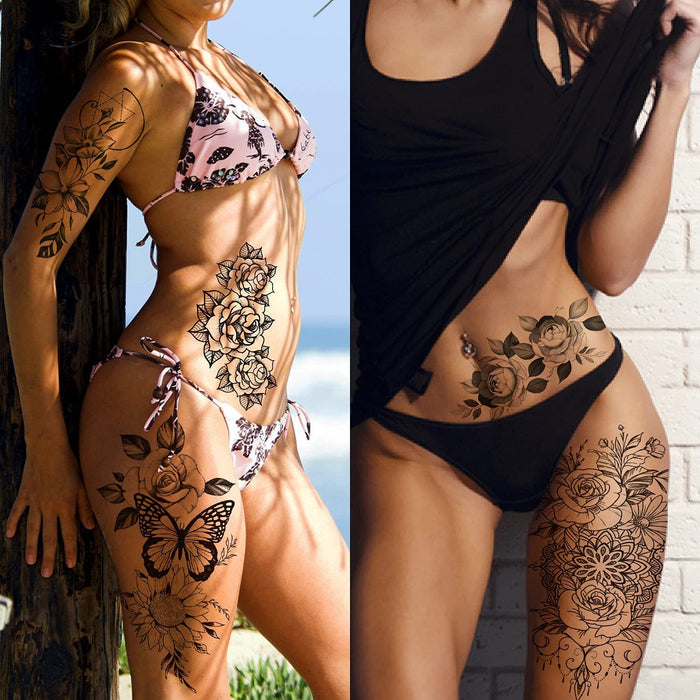Realistic Flower Temporary Tattoos - Waterproof, Sweat-Proof- 10pcs