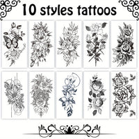 Realistic Flower Temporary Tattoos - Waterproof, Sweat-Proof- 10pcs