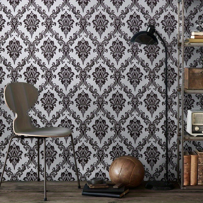 Self-Adhesive Wallpaper, European Vintage Black Pattern Contact Paper