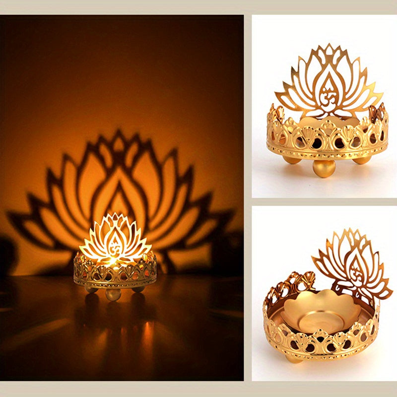 Hollow Carved Candle Holder, Alloy Light And Shadow