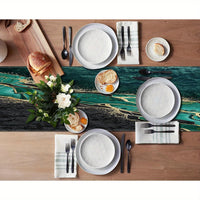 1 Set, Table Decor Set, Marble Printed Table Runner And Placemats Set Of 6, Green Black Golden Marbling Texture Modern Abstract Dining Table Decor For Daily Use